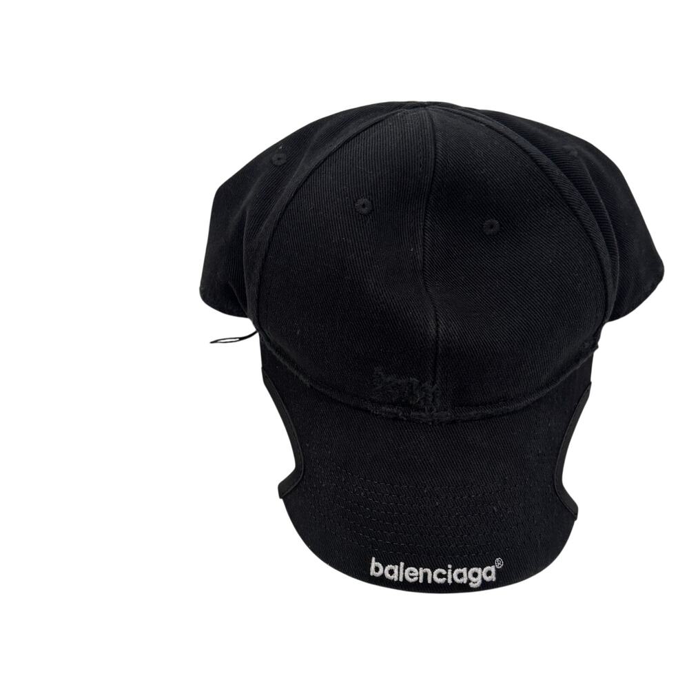 BALENCIAGA Cut-Out Double Visor Baseball Cap Hat Black White Logo NWT 2024 Small